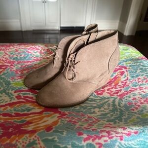 Classic Taupe Suede Wedge Ankle Boots - Women's